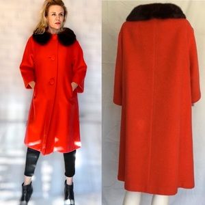 Mid Century Coral Swing Coat with Mink Collar